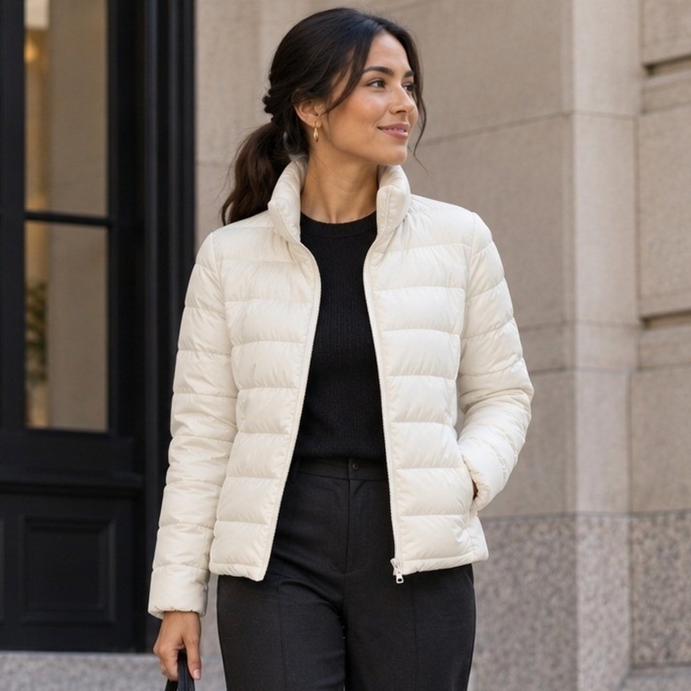 UNIQLO Womens Ultra Light Down Jacket S Off White Packable Puffer Quilted Travel